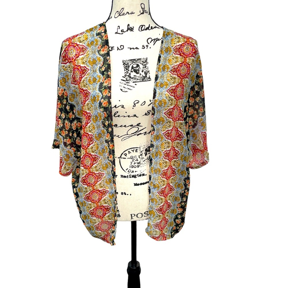 Women's California Gypsy Geometric Floral Kimono sz Medium